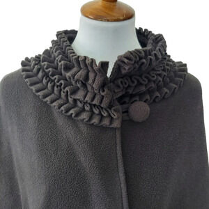 Le Moda Black Fleece‎ Cape with High Ruffled Neck and Ruffled Pockets